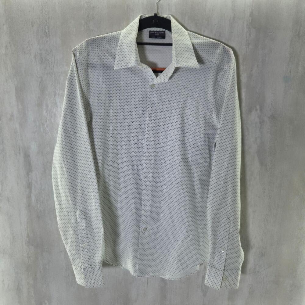Van Heusen Dress Shirt Mens 14.5 32/33 White Micro Floral Slim Fit Stretch LS